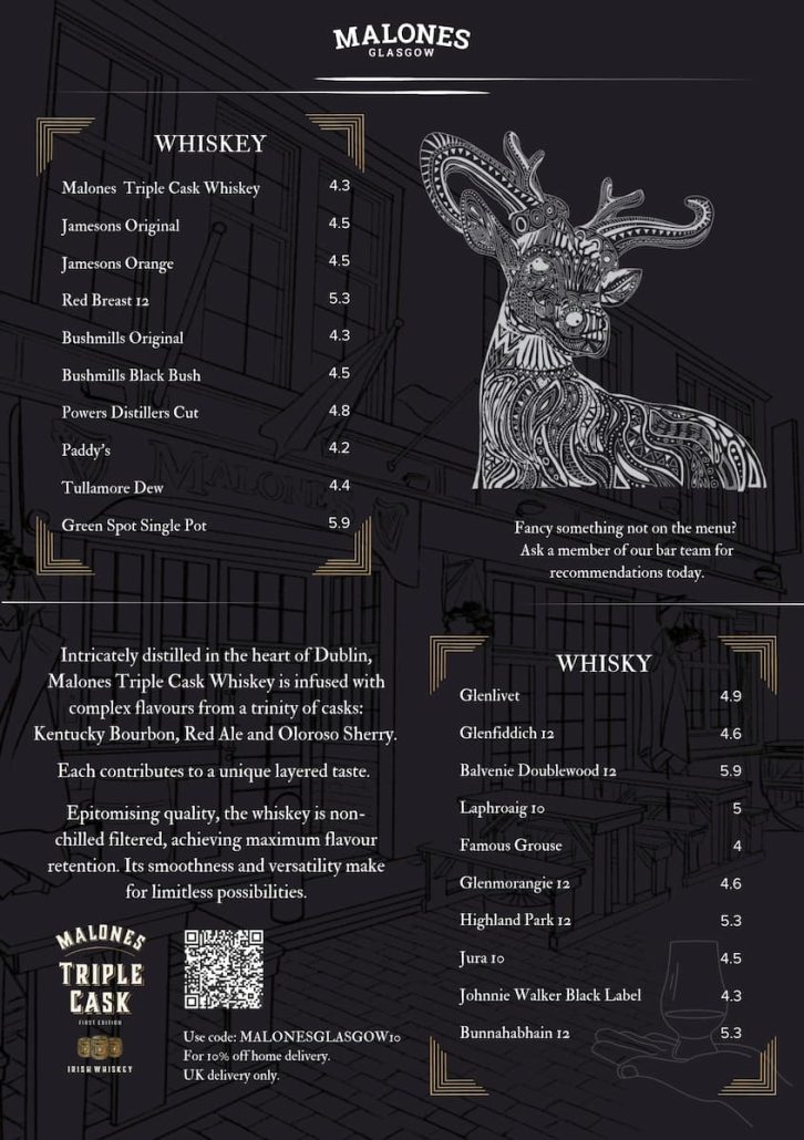 Malones Glasgow Drinks Menu July 2025 Page 5